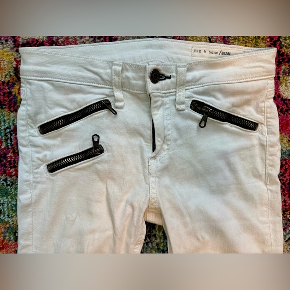 Rag & Bone Black Zippers on White Skinny Jeans Size 25 - Picture 2 of 7